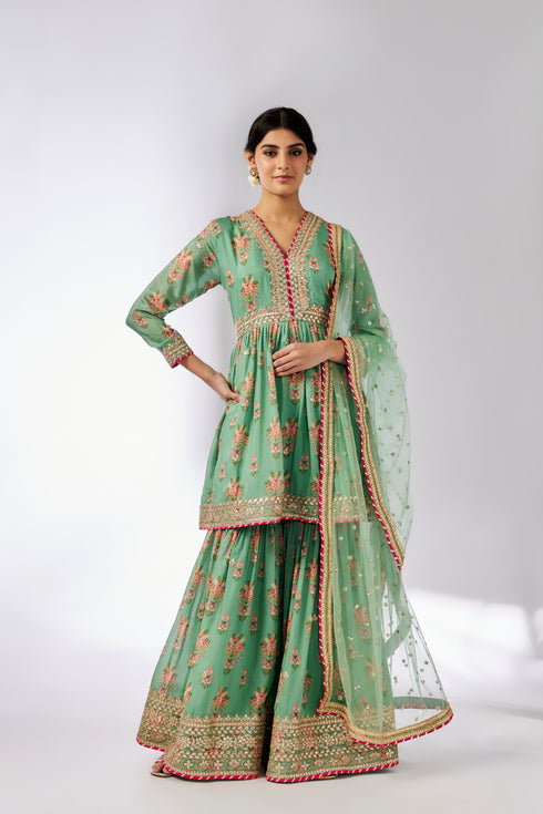 Samiksha Peplum Sharara Set - Mint